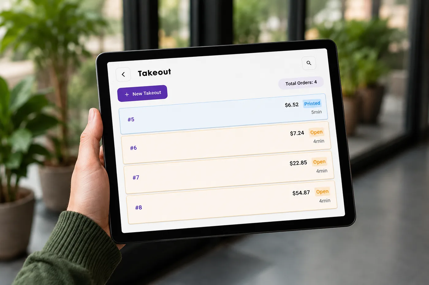 A countertop touchscreen register running the Branch takeout screen